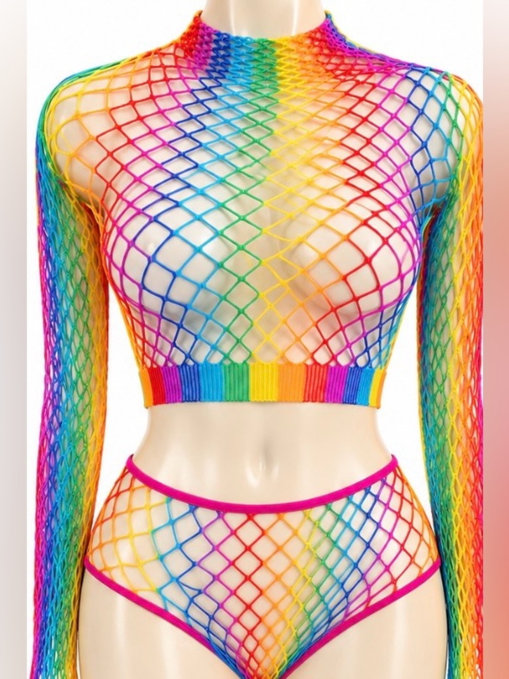 NWOT Rainbow Fishnet 2 Pieces Festival Y2K Set One Size